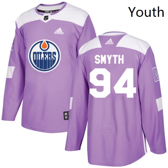 Youth Adidas Edmonton Oilers 94 Ryan Smyth Authentic Purple Fights Cancer Practice NHL Jersey